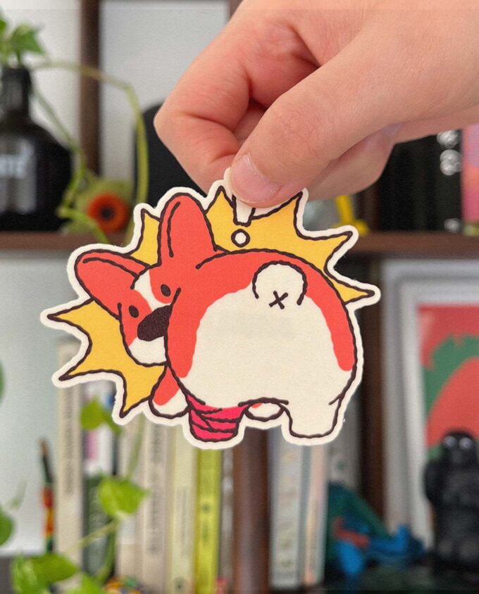 sticker de una Ilustración de un perro corgi, visto desde atrás