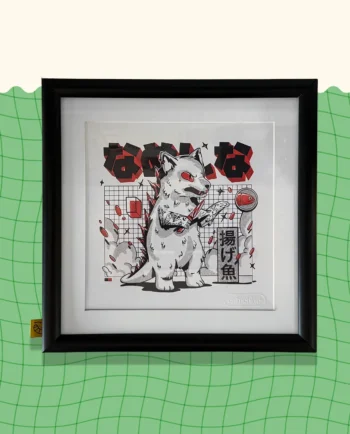 cuadro gato kaiju ilustración enmarcada gato gigante chimchim