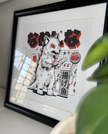 cuadro gato kaiju ilustración enmarcada gato gigante chimchim