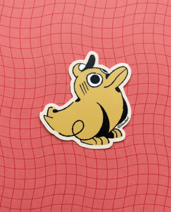 Sticker vinil matte Pájaro con Cachucha 7.5x8 cm, personaje amarillo mostaza con contorno recortado, diseño original ChimChim México