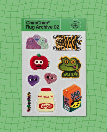 Detalle de los stickers individuales die cut de la lámina Rug Archive 02 ChimChim, hecho en México